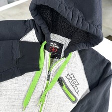 Vintage No Fear Hoodie Men M Full Zip Black Gray Sherpa Fleece Lined Moto Jacket