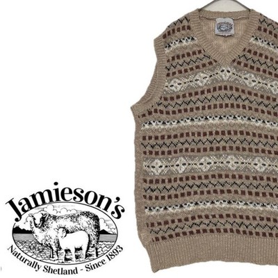 Jamieson's Fair Isle Linen Knit Vest Beige - Free Size