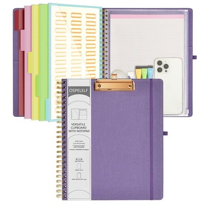 Ospelelf Foldable Spiral Clipboard Folio with Storage Zipper Pouch, 5 Plastic...