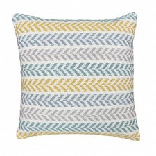 18" X 18" Yellow And Teal 100 Cotton Striped Zippered Pillow