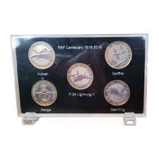 2018 RAF 5 Coin Set in Case. Badge, Spitfire, Vulcan, Sea King & Lightning II.