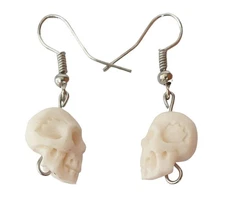 Hand Carved Skull Bone Earrings Handmade Surfer Tribal Dangle Drop Bone Earrings