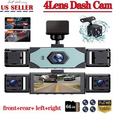Dash Camera 1080P Front Rear Dash Cam 4Channel Night Vision Adjustable 64GB Card