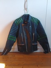 Retro Motorrad Lederjacke 80´s oldschool in schwarz / Grün Protektoren Rocker