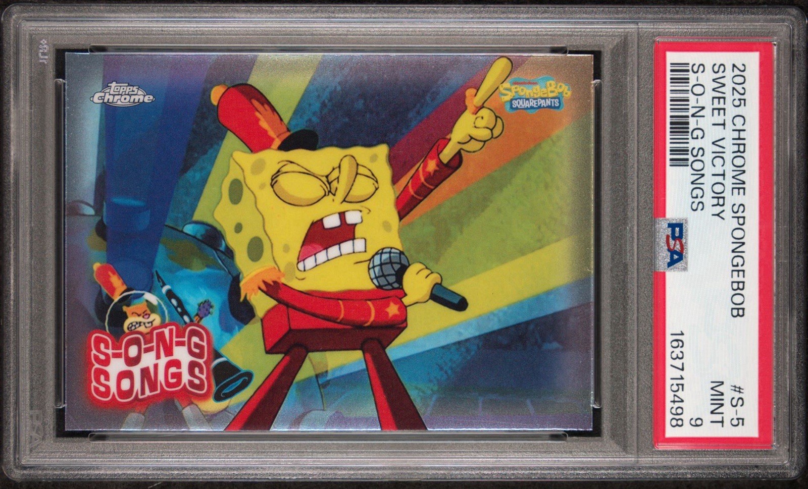 2025 TOPPS CHROME SPONGEBOB 25TH S-O-N-G SONGS S-5 SWEET VICTORY PSA 9