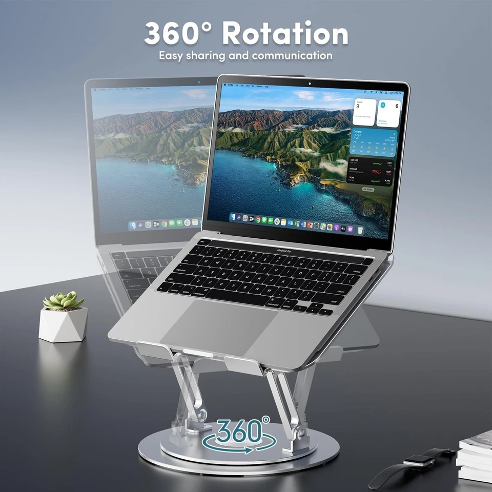 Foldable Laptop Stand: 360° Rotating Riser for 10-16 Inch Laptops, Silver - Image 4 of 4