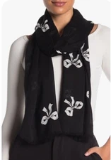 Kate Spade New York RARE Bow Scarf Ribbon Black White Oblong Rayon ELEGANT- NWT!