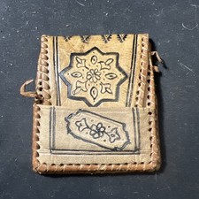 Hand Made Tooled Leather Painted Small Coin Purse Pouch Wallet Indian Southwest
