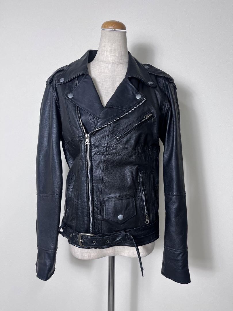G419 Used Real Leather Rider Jacket Biker Black