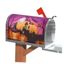 Halloween Magnetic Mailbox Cover, 21x18in Pumpkin Ghost Post Box Cover Purple 