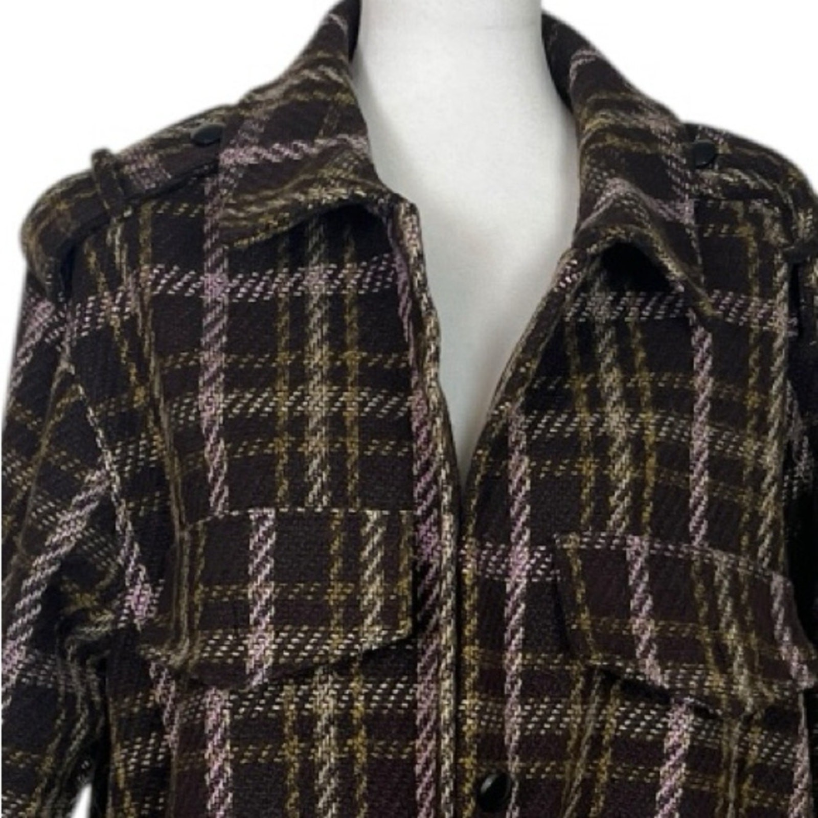 Eesome Jacket Collared Button Closure Brown Pink … - image 6