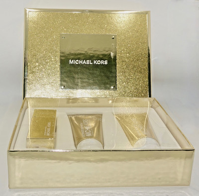 Rare Discontinued Michael Kors 24K Brilliant Gold 3-Piece Gift Set NIB