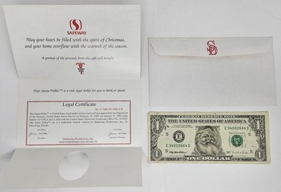 Vintage SANTA DOLLAR Uncirculated 1993 Safeway Easter Seals Limited Edition