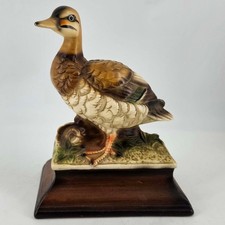 Vintage Small Realistic Ceramic Porcelain Mallard Duck Hand Painted footed