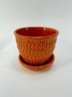 Vintage McCoy USA Ceramic Planter Pot Orange w Saucer Glazed