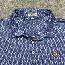 Peter Millar Polo Shirt Mens XL Blue Summer Comfort Geometric AOP TC Golf