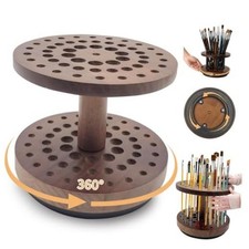 360 Rotating Hardwood Paint Brush Holder, Artist Desktop Storage Organizer