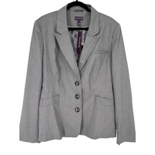 NWT Long Tall Sally Mini Herringbone Jacket Grey 3-Button Blazer Size 16 Career