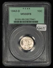 1942-D 10c Silver Mercury Dime - Full Bands - OGH PCGS MS 66 FB - SKU-X6675