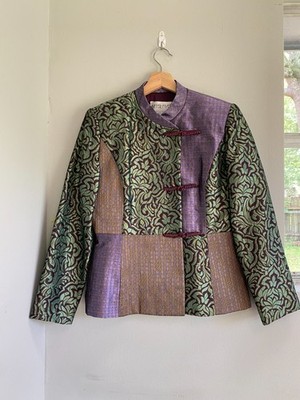 VTG After Five Womens Green Purple Evening Jacket Blazer Size 10 Metallic Shiny