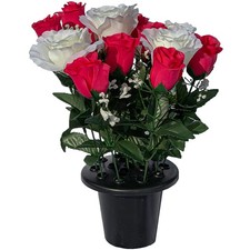 Memorial Artificial Flower Arrangement Roses Pansies For Graves, Cemetery Pots