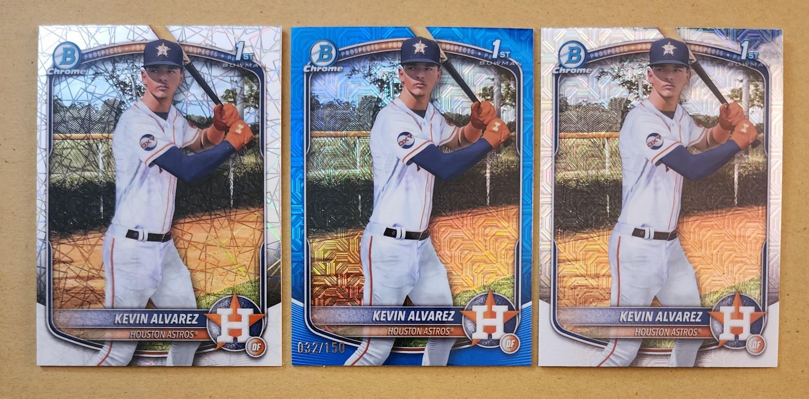 Kevin Alvarez 2025 Bowman Chrome 1st Refractor RC = Blue # 32/150 + Laser + Base