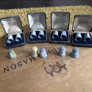 15 Vintage Wedgwood Blue green and yellow Jasperware thimbles