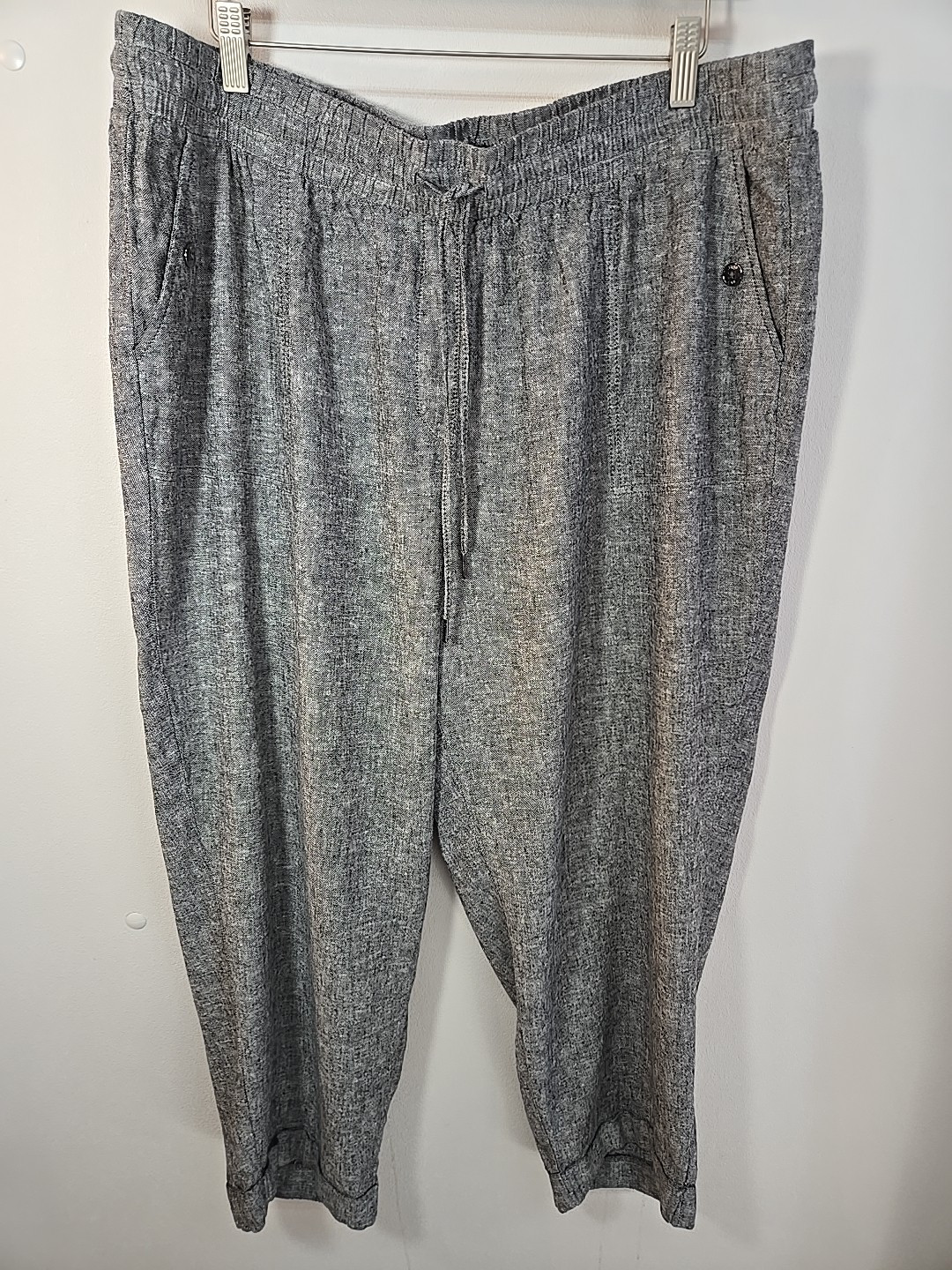 Jones New York Signature Linen Blend Crop Pant Women 2X Gray Pull On Relaxed Fit