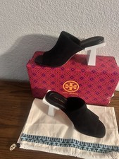  360 TORY BURCH Women's Black Suede T Block Slip-On Mule US 7M New