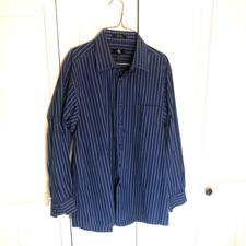 Calvin Klein Men's Blue Stripe Dress Shirt L 16.5 32/33 100 Cotton Button-Down