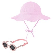 Zando UPF 50 Wide Brim Baby Sun Hat for Sunglasses 0-6 Months, Pink