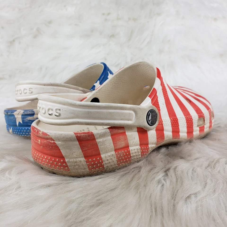 Zapatos cómodos informales CROCS rojo blanco azul estrellas rayas bandera de EE. UU. para hombre talla 9 Foto 3 de 4