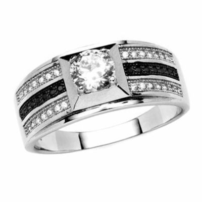 Men's .91 TCW Round Simulated Diamond Ring  Platum Plated 925 Sterlg Silver