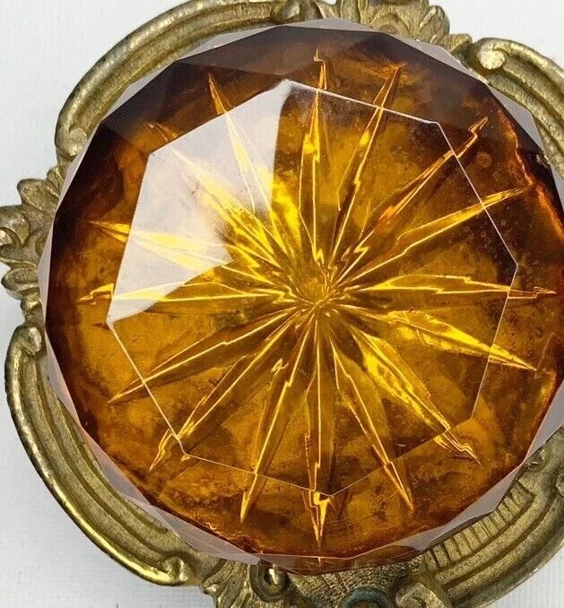 "Antigua campana de sirviente tirador facetado ámbar cristal latón 6,5"" salvamento victoriano" Foto 4 de 4