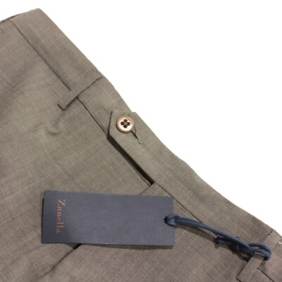 Zanella NWT Dress Pants Size 34 US Parker In Grayish Beige Melange 100% Wool