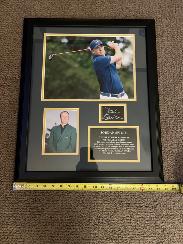 Jordan Spieth Golfing Byron 2015 Masters y láser grabado autógrafo imagen enmarcada Foto 3 de 4