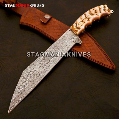 15'' Hand Forged Dasmascus Steel Hunting Bowie Tanto Viking Valhalla Seax Knife