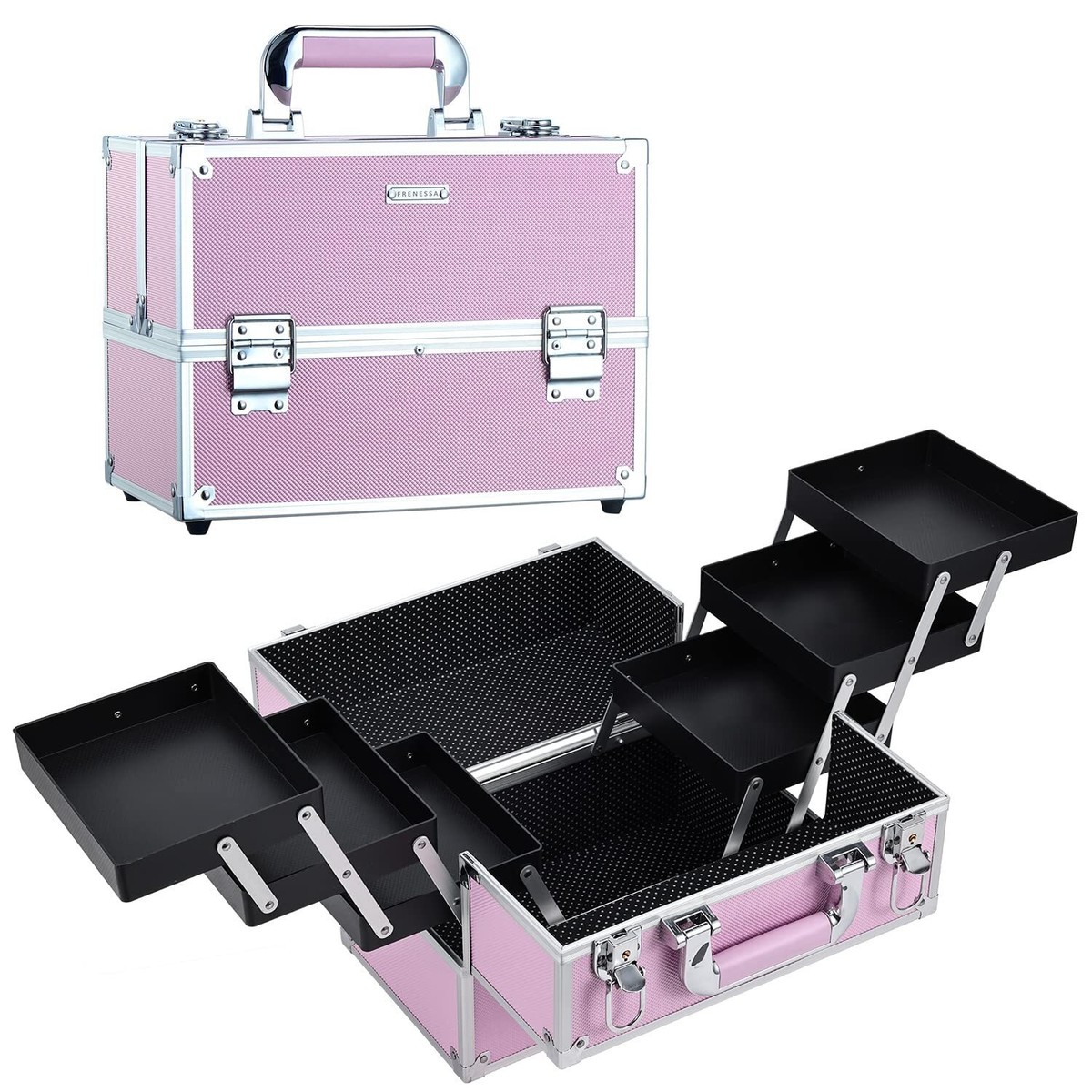 Frenessa Makeup Train Case Large Portable Cosmetic - 6 Tier Trays