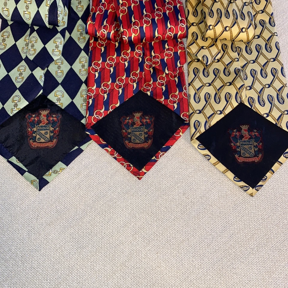 Lote de 3 corbatas de seda hechas a mano Gucci Horse-Bit y más estampadas hechas a mano en Italia Foto 2 de 4