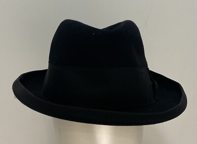Herren 40er 50er Jahre schwarz Homburg Hut Vintage 56-57 cm 6 7/8-7 UK europäisch