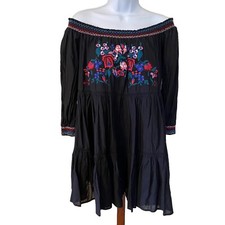 Free People Dress Womens Small Sunbeams Off Shoulder Babydoll Embroidered READ