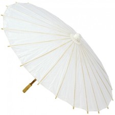 32" White Nylon waterproof bamboo Oriental look umbrella parasol straight handle