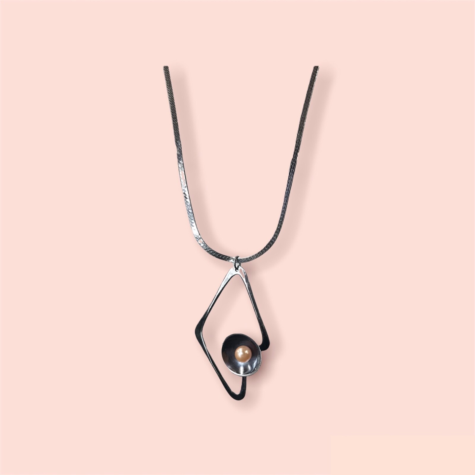 Rare Vintage Taxco 925 Sterling Silver Pearl Necklace Pendant Delfino Mexico