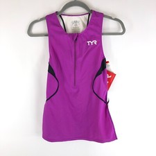 TYR Womens Competitor Singlet Moisture Wicking UPF 50 Pocket Purple White S