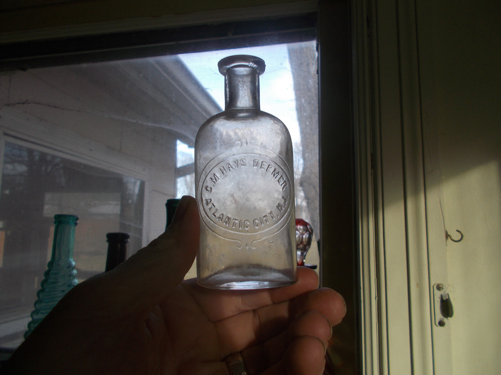 ATLANTIC CITY,NJ HAYES DEEMER 1890s OVAL HAND BLOWN DRUGGIST PHARMACY