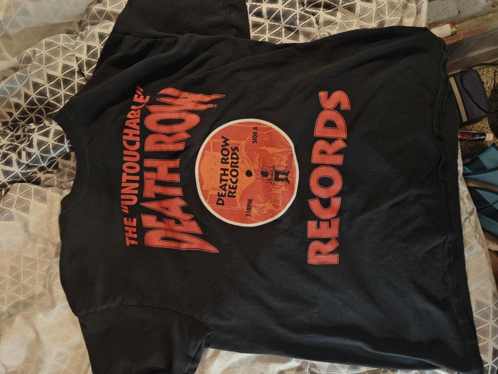 FILA Camicia Death Row Records adulto grande nera società di registrazione hip hop musica rap