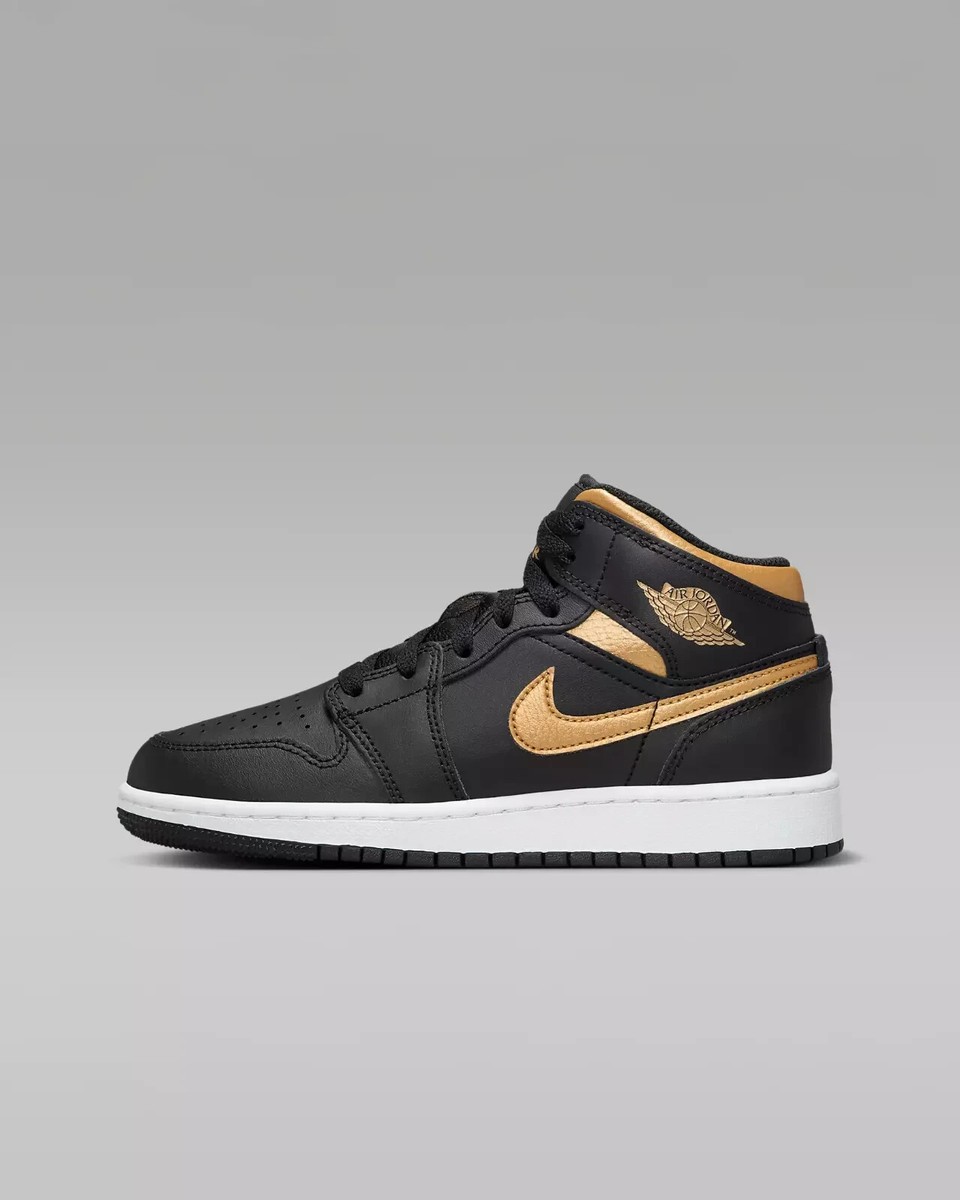 Size 5 - Air Jordan 1 Mid Black Metallic Gold for sale online | eBay