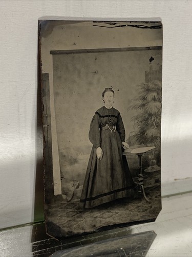 VTG. Young Lady At Table W/ Book Tintype Photo Daguerreotype Style Tin Type - Picture 7 of 7