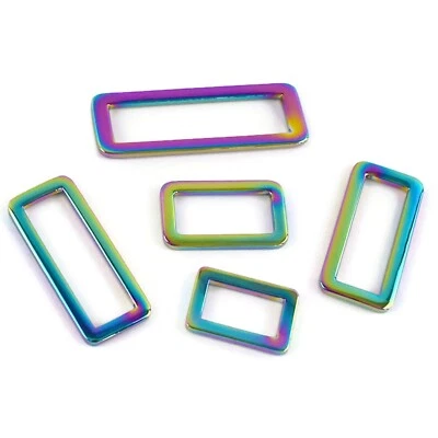 ZS Rainbow Metal Rectangle D rings - Solid Cast loops for webbing - 18 to 50 mm