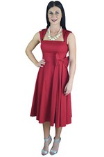 50's Vintage Design Red Belted Bow Classic Retro Party Dress - Red Color Dress
